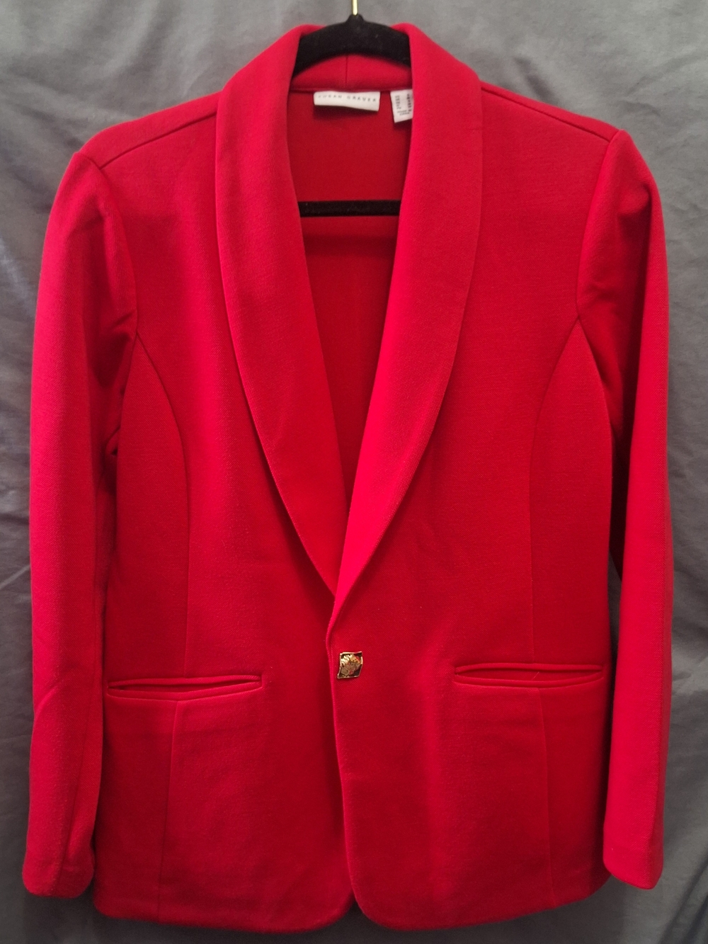 Susan Graver Red Shawl-Collar Blazer with Gold Button